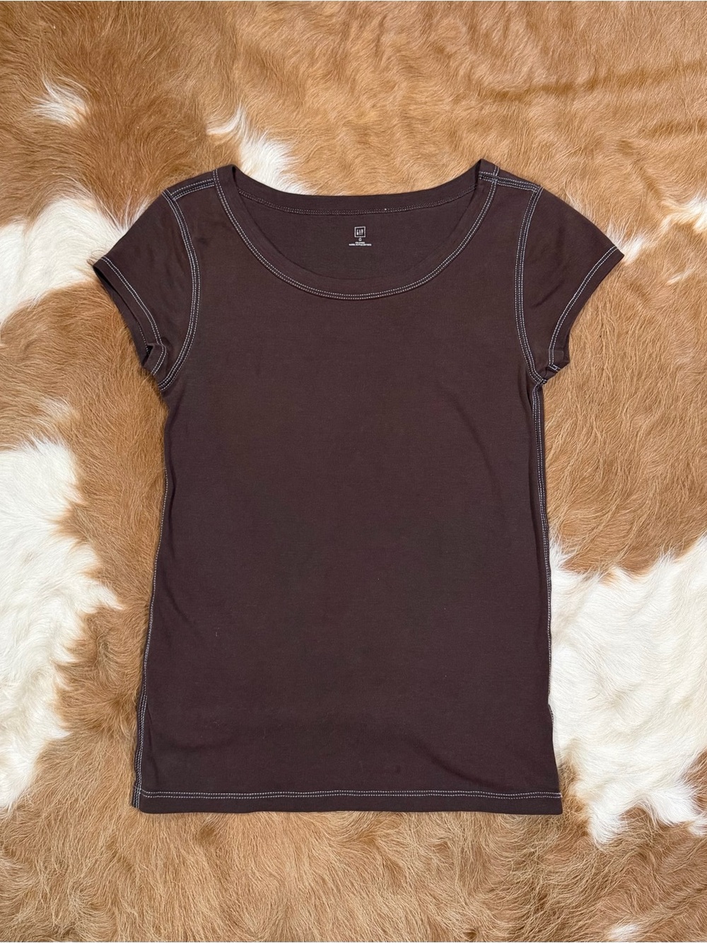 Women's Dark Brown Short Sleeve Scoop Neck Top